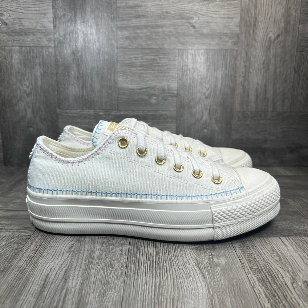 Converse Platform Sneakers Women 8 White Canvas Pastel Floral NEW A08732C